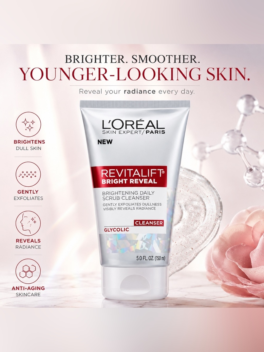 L’Oréal Revitalift Bright Reveal Brighten Daily Scrub Cleanser 5oz Glycolic Acid